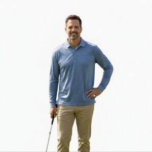 Greg Norman PlayDry Performance Golf Polo Shirt Blue Heather Size L